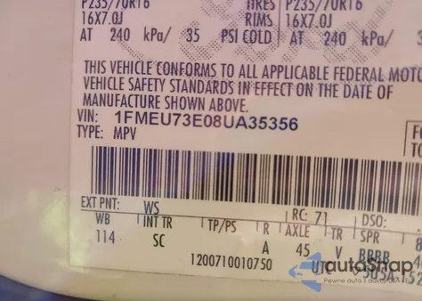 2008 Ford Explorer Xlt z USA, uszkodzony, nr VIN 1FMEU73E08UA35356